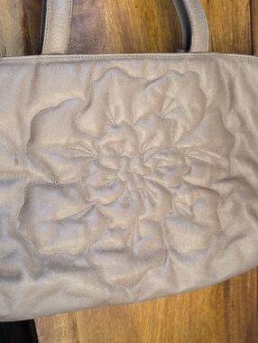 Anne Fontaine Quilted Floral Leather Tote in Taupe